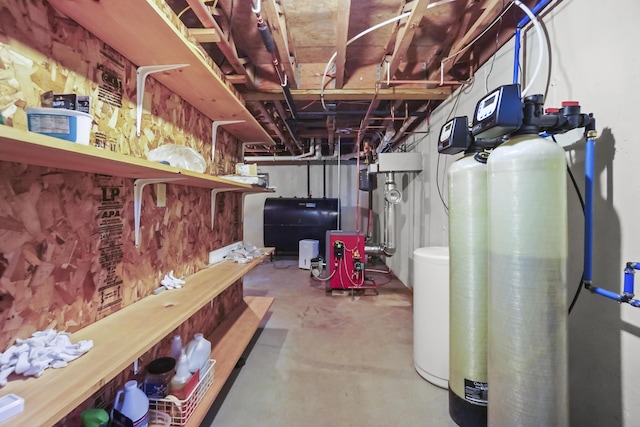 282 Back Narrows Rd, Boothbay, ME 04537 - unfinished basement featuring oil tank, a water softener, and a workshop area