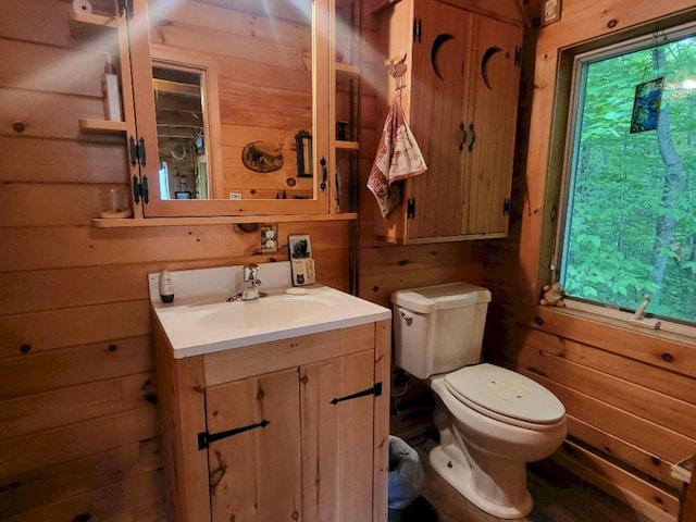 40 Griffin Mountain Rd, New Vineyard, ME 04956 - half bathroom with wooden walls, vanity, and healthy amount of natural light