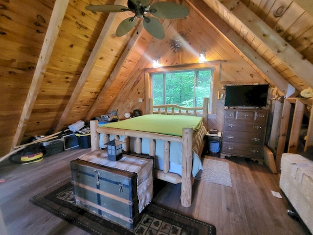 40 Griffin Mountain Rd, New Vineyard, ME 04956 - bedroom with wooden ceiling, hardwood / wood-style flooring, and wooden walls