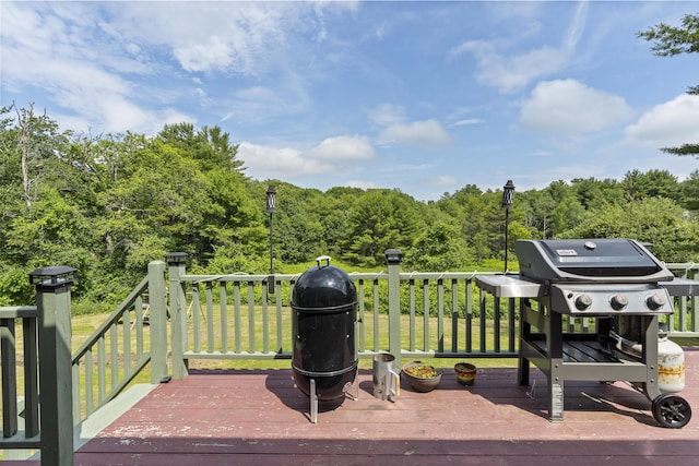 474 Center St, Nobleboro, ME 04555 - deck with grilling area and a forest view