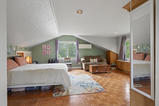 474 Center St, Nobleboro, ME 04555 - bedroom with lofted ceiling and a textured ceiling