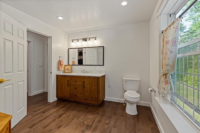 43 Brookside Ln, Freeman Twp, ME 04983 - full bathroom featuring vanity, wood finished floors, and recessed lighting