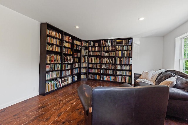 43 Brookside Ln, Freeman Twp, ME 04983 - living area featuring wall of books, hardwood / wood-style flooring, and recessed lighting