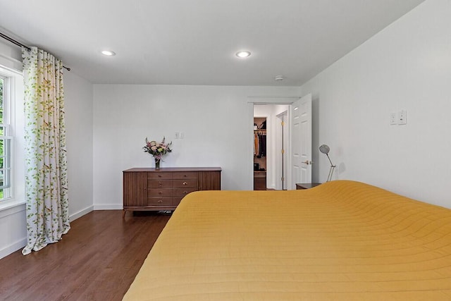 43 Brookside Ln, Freeman Twp, ME 04983 - bedroom featuring dark wood-style floors, multiple windows, and recessed lighting