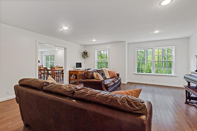 43 Brookside Ln, Freeman Twp, ME 04983 - living room featuring dark wood finished floors, healthy amount of natural light, and recessed lighting