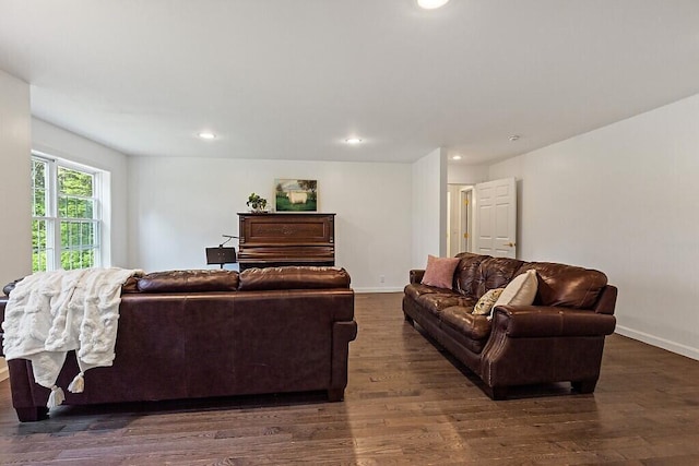 43 Brookside Ln, Freeman Twp, ME 04983 - living room featuring dark wood finished floors and recessed lighting