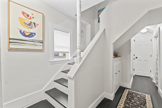 223 Centre St, Bath, ME 04530 - stairway with baseboards and wood finished floors