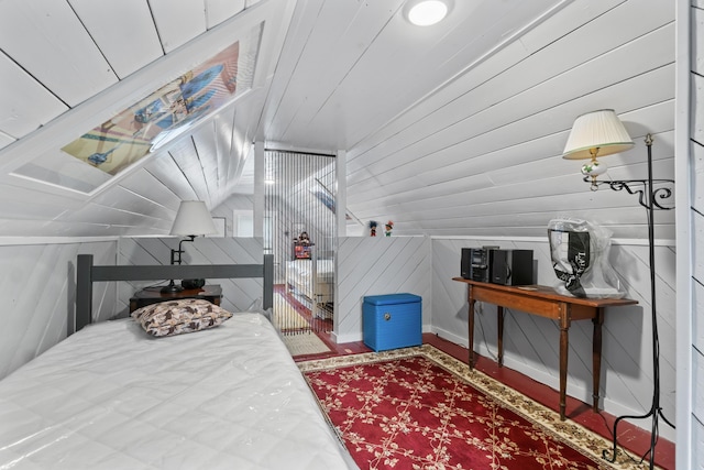 223 Centre St, Bath, ME 04530 - bedroom with vaulted ceiling and wood walls