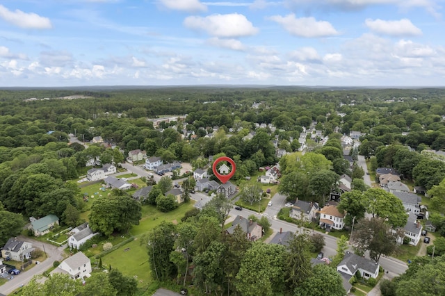 223 Centre St, Bath, ME 04530 - aerial view of property and surrounding area with a heavily wooded area and nearby suburban area