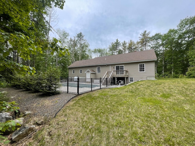 5 Willard Way, Raymond, ME 04071 - back of property featuring a wooden deck and stairway