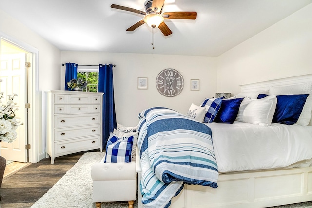 5 Willard Way, Raymond, ME 04071 - bedroom featuring dark wood-style floors, ceiling fan, and ensuite bathroom