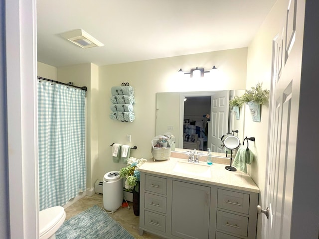 5 Willard Way, Raymond, ME 04071 - bathroom with toilet, vanity, a baseboard heating unit, tile patterned floors, and a shower with shower curtain