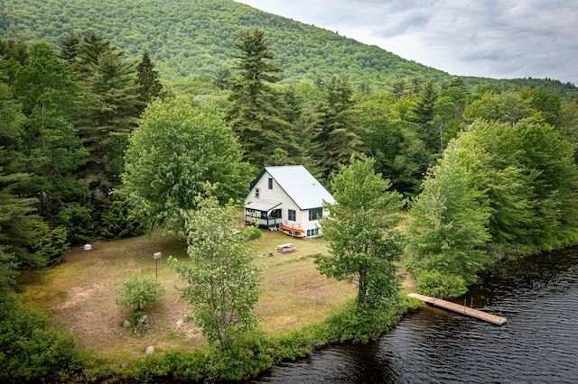 302 Spring St, Brownfield, ME 04010 - view from above of property featuring a water and mountain view and a heavily wooded area