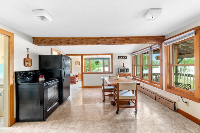 302 Spring St, Brownfield, ME 04010 - dining room with beam ceiling and a baseboard heating unit