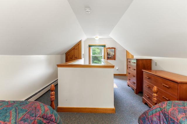 302 Spring St, Brownfield, ME 04010 - carpeted bedroom featuring a baseboard heating unit and lofted ceiling