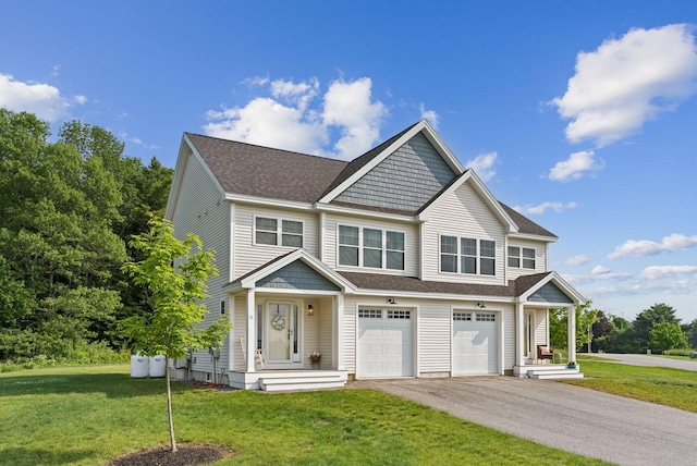 13 Junco Dr Unit 6, Windham, ME 04062 - view of front of property with asphalt driveway, a garage, a front yard, and roof with shingles