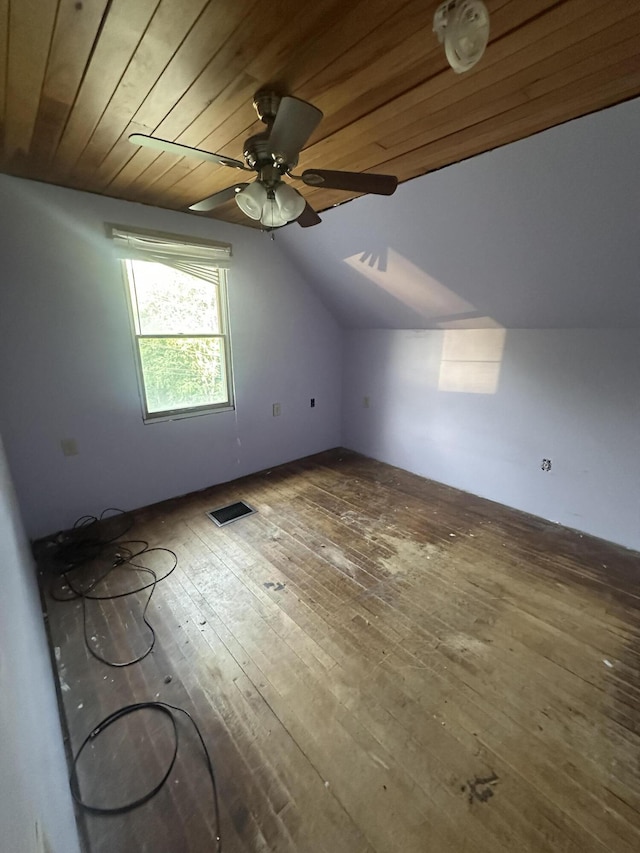 8 Lincoln St, Millinocket, ME 04462 - additional living space with ceiling fan, vaulted ceiling, hardwood / wood-style floors, and wood ceiling