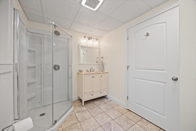 22 Fox Run Rd, Gray, ME 04039 - full bath featuring a shower stall, vanity, and tile patterned floors
