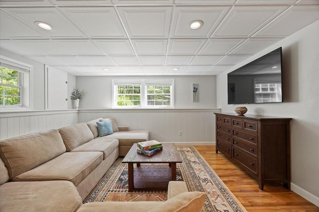 22 Fox Run Rd, Gray, ME 04039 - living area with light wood-type flooring, recessed lighting, and a wainscoted wall