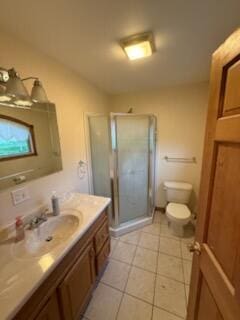 396 E Ridge Rd, Mars Hill, ME 04758 - bathroom featuring a shower stall, vanity, and tile patterned flooring