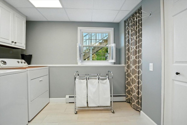 4 Hawthorne Pl, Lewiston, ME 04240 - washroom featuring cabinet space, independent washer and dryer, and baseboard heating