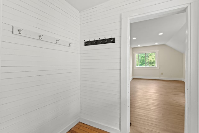 200 Main St, Freeport, ME 04032 - mudroom with wood finished floors, lofted ceiling, and recessed lighting