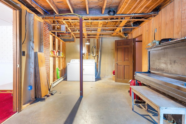 385 Sabbathday Rd, New Gloucester, ME 04260 - unfinished below grade area with separate washer and dryer and a baseboard heating unit