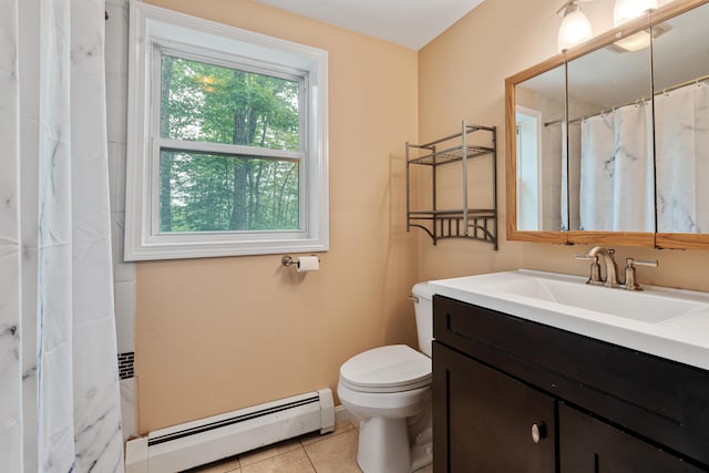 204 Youngs Ridge Rd, Acton, ME 04001 - full bath featuring baseboard heating, vanity, tile patterned flooring, and a shower with curtain
