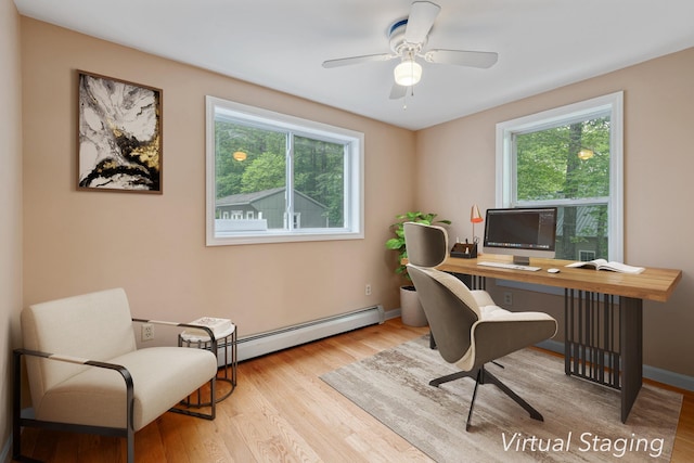 204 Youngs Ridge Rd, Acton, ME 04001 - office space featuring baseboard heating, wood finished floors, and ceiling fan