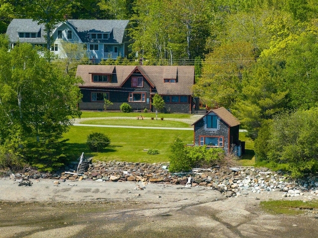 364 Main Rd, Islesboro, ME 04848 - aerial view of property and surrounding area featuring a heavily wooded area
