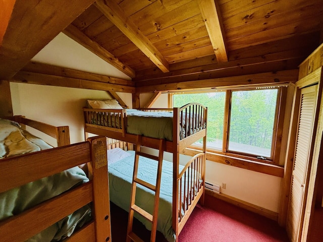 705 Webber St Unit 3, Carrabassett Valley, ME 04947 - unfurnished bedroom with wooden ceiling, carpet flooring, and a baseboard radiator