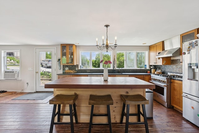 30 Graffam Rd, Baldwin, ME 04091 - kitchen featuring appliances with stainless steel finishes, cooling unit, plenty of natural light, and a center island