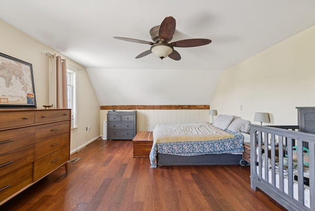 30 Graffam Rd, Baldwin, ME 04091 - bedroom with wood finished floors, vaulted ceiling, and ceiling fan