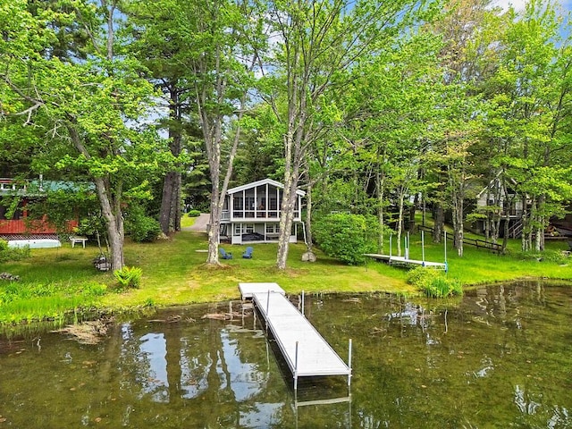 75 Spaulding Point Rd, Belgrade, ME 04917 - dock area with a yard and a water view