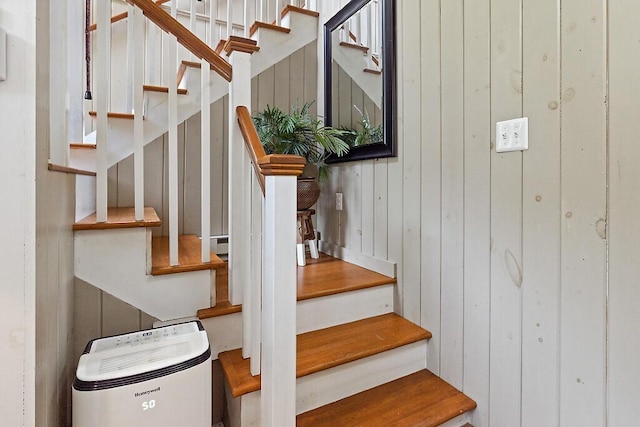 75 Spaulding Point Rd, Belgrade, ME 04917 - staircase featuring wooden walls