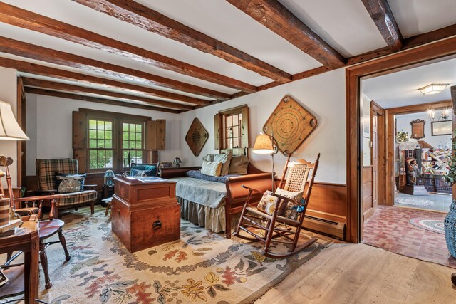 507 Ford Quint Rd, North Berwick, ME 03906 - office featuring beamed ceiling and a chandelier