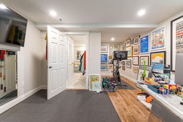 26 Ferncroft Rd, York, ME 03909 - exercise area with recessed lighting and dark wood-style floors