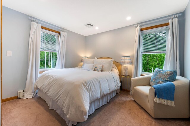 26 Ferncroft Rd, York, ME 03909 - bedroom with light carpet, a baseboard heating unit, and recessed lighting