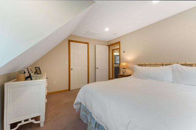 26 Ferncroft Rd, York, ME 03909 - bedroom with vaulted ceiling, light colored carpet, and recessed lighting