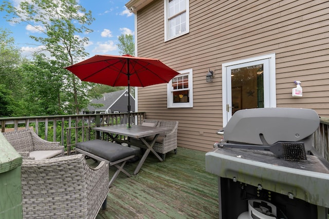 26 Ferncroft Rd, York, ME 03909 - wooden deck with outdoor dining space and grilling area