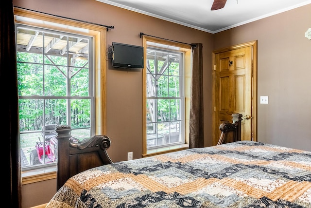 627 Green Lake Rd, Dedham, ME 04429 - bedroom featuring crown molding and ceiling fan
