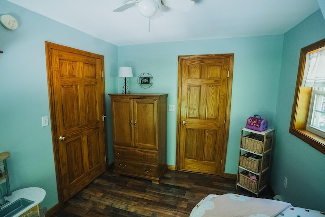 627 Green Lake Rd, Dedham, ME 04429 - bedroom featuring dark wood-style flooring and a ceiling fan