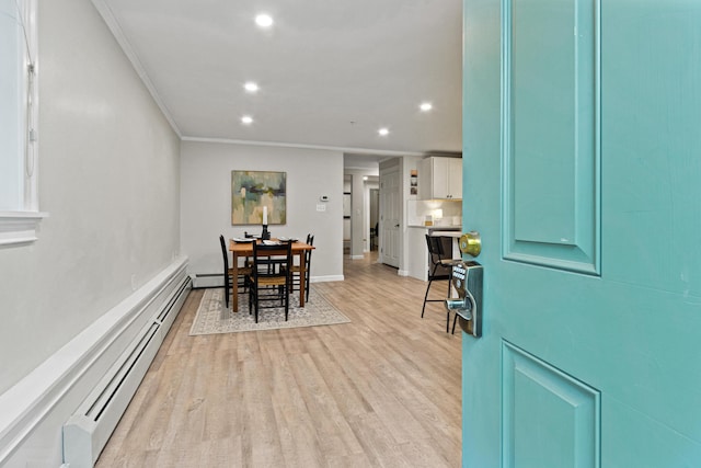16 Guilford Ct Unit B1, Portland, ME 04101 - dining area with baseboard heating, recessed lighting, light wood-type flooring, and ornamental molding