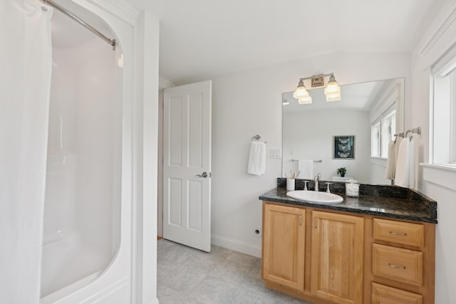 22 Channel Cove Ln, Biddeford, ME 04005 - bathroom featuring vanity, shower / bath combo, and tile patterned floors