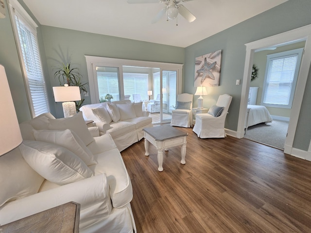1 Old County Rd Unit 140, Wells, ME 04090 - living area featuring ceiling fan and dark wood finished floors