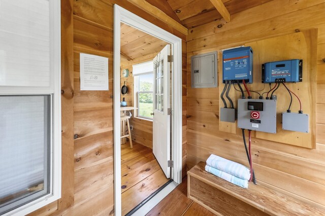 1535 Bailey Rd, Knox, ME 04986 - sauna featuring hardwood / wood-style flooring, wooden walls, and wooden ceiling