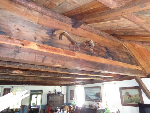 1089 Maplewood Rd, Newfield, ME 04095 - detailed view of a wooden ceiling with exposed beams