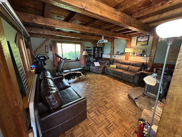 396 Smyrna Town Line Rd, Smyrna, ME 04780 - living area with beam ceiling