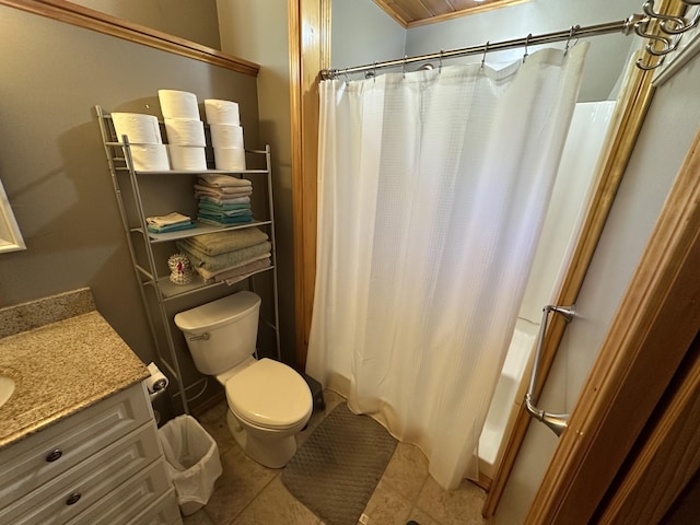 396 Smyrna Town Line Rd, Smyrna, ME 04780 - bathroom with vanity, shower / bath combination with curtain, and tile patterned flooring