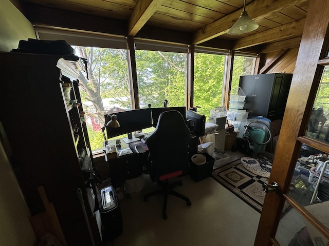 396 Smyrna Town Line Rd, Smyrna, ME 04780 - office space featuring healthy amount of natural light and wooden ceiling